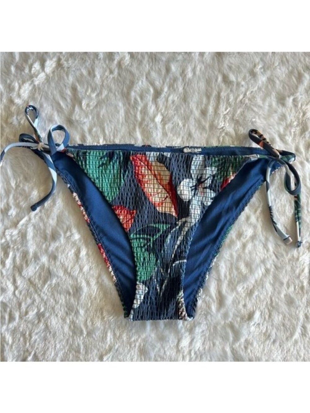 Hollister Surfwear Blue Floral Print Side Tie Cheeky Swimsuit Bikini Bottoms - M
